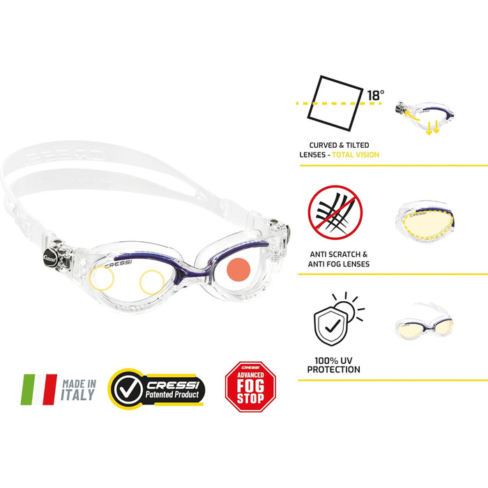 Окуляри для плавання Cressi Lady Flash Clear/Blue - жіночі, прозорі лінзи, антифог, антиподряпини, UV-захист