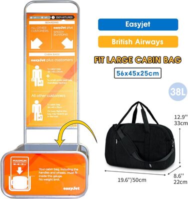 Дорожня сумка Narwey для ручної поклажі 40 л, EasyJet, жіноча/чоловіча, 45x36x20 см, синьо-зелена/чорна, без відділення для ноутбука, спортивна, weekender