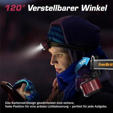EverBrite LED налобний ліхтар: перезаряджуваний, 45г, IP67, 7 режимів, червоне/зелене світло. Ідеально для бігу, піших прогулянок, кемпінгу.