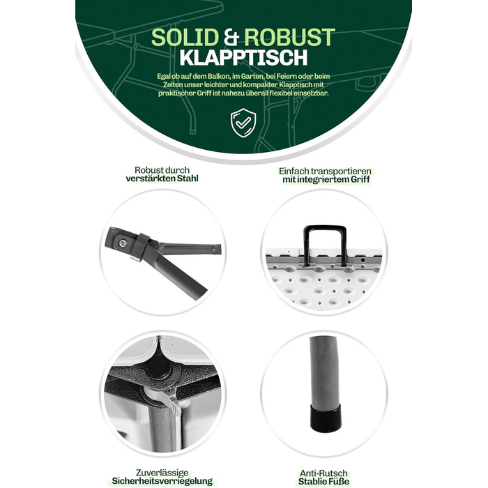 Складаний туристичний стіл Blumixx 180x74x74 - Легкий, стабільний, для кемпінгу, саду, балкону, фестивалів та відпочинку на природі. Погодні умови, 1 шт.