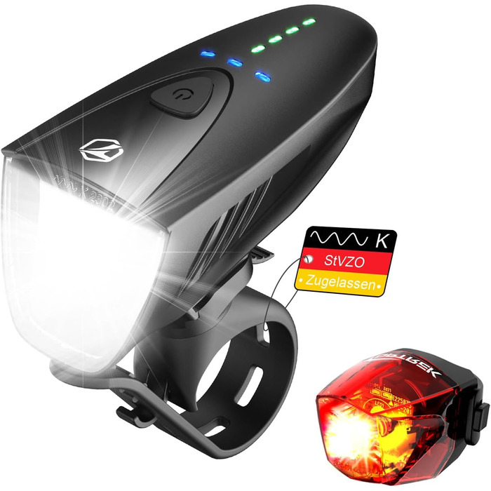 Велофара Toptrek 100LUX: комплект передньої та задньої велофари USB, водонепроникний IPX5, схвалено StVZO