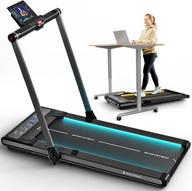 Бігова доріжка Sportstech sWalk Plus 2-в-1: складана, до 12 км/год, нахил 7.5%, до 150 кг, Bluetooth та LED-дисплей для дому та офісу