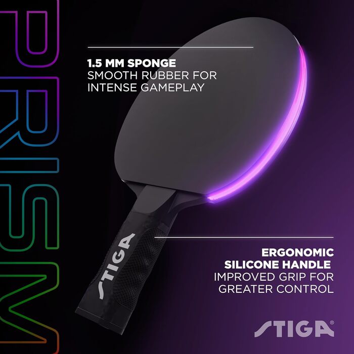 Ракетка для настільного тенісу STIGA Prism LED з 5 кольорами підсвітки та 3 світними м'ячами