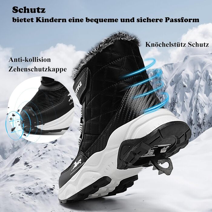 Дитячі зимові черевики JMFCHI для хлопчиків та дівчаток: трекінгові, туристичні, з теплим хутром, чорні, 37 EU