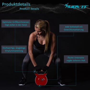 Гиря MOVIT PRO з чавуну з вініловим покриттям, 2-24 кг, 12 варіантів, екологічна, гиря для фітнесу та кросфіту