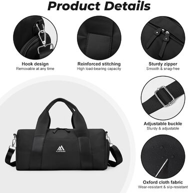 Спортивна сумка Flintronic для дівчат та жінок, маленька сумка для плавання та фітнесу з відділенням для взуття та вологостійкою кишенею (Чорна, 44 x 20 x 20 см)