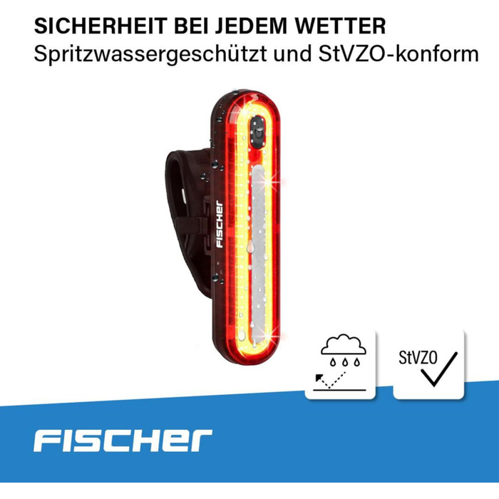 LED акумуляторний задній ліхтар Fischer TWIN, велосипедне освітлення, IPX4, чорний