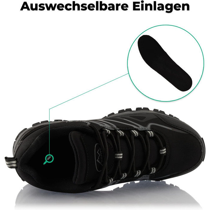 Трекінгові черевики для жінок та чоловіків, дихаючі, чорно-зелені, 36 EU, чорно-сірі