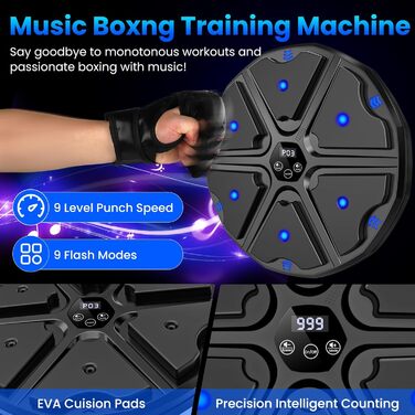 Музичний боксерський тренажер: електронна машина для ударів з Bluetooth, 9 режимів та музикою (чорний)
