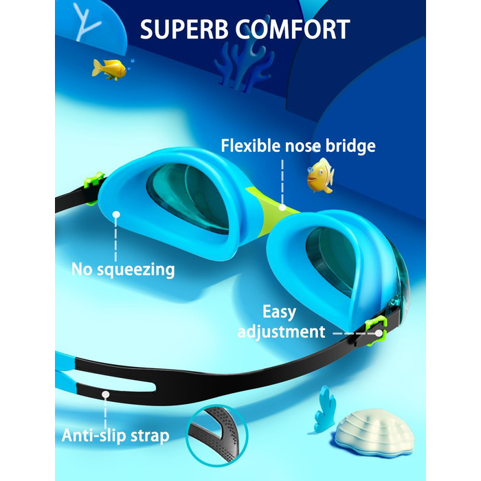 Дитячі окуляри для плавання, 2 шт. Окуляри для плавання для малюків, дітей та підлітків. Не запотівають, не пропускають воду, чіткий огляд. Дитячі окуляри для плавання від 3 до 12 років