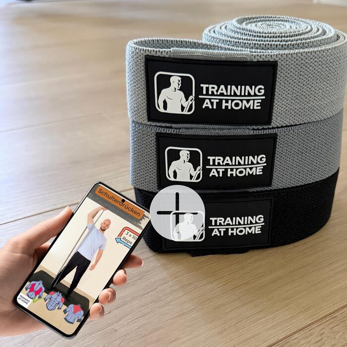 Набір гумових еспандерів для фітнесу Trainingathome (3 рівні опору) з відео-планом на 21 день | Еспандери з тканини для домашніх тренувань, мобільності, силових вправ, пілатесу та фізіотерапії
