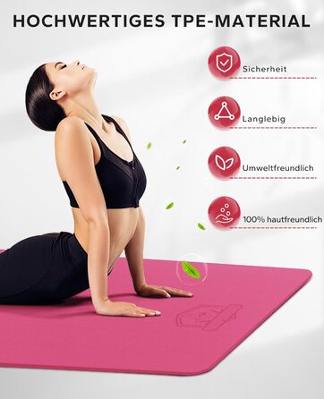 Йога-мат XXL HAPBEAR 183x122x6 мм, нековзкий, для фітнесу, пілатесу, тренувань, рожевий