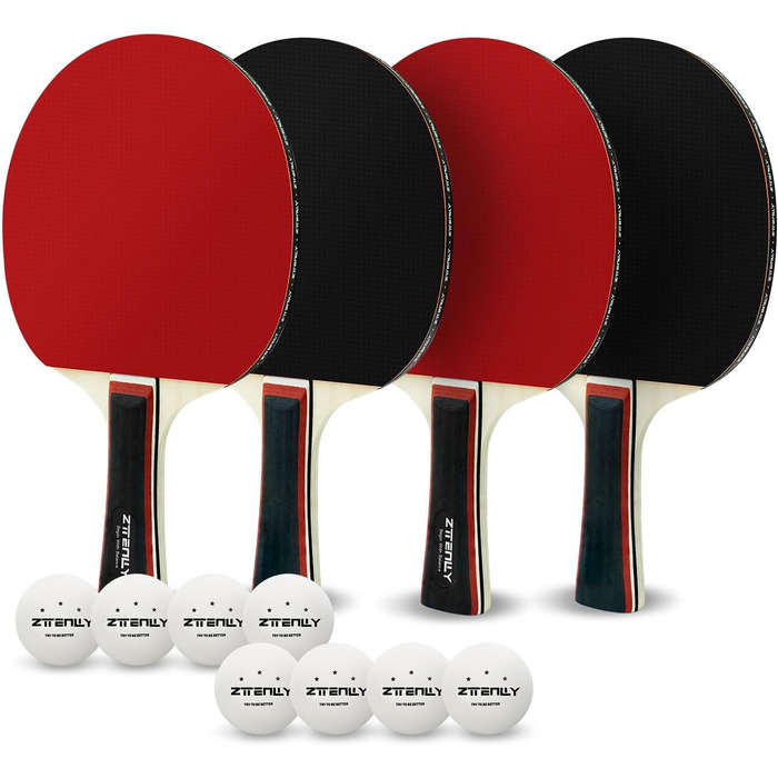 Набір для пінг-понгу ZTTENLLY: 2 або 4 ракетки з м'ячами та кейсом | Покращений контроль | Клейке гумове покриття | Для гри в приміщенні та на вулиці