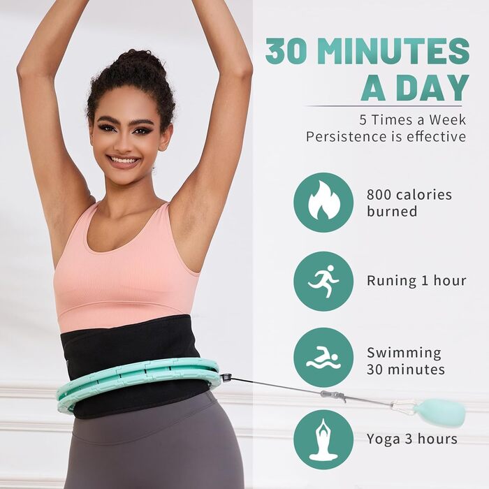 Обруч для схуднення Weighted Hoop Plus Size Mintgrün з 32 знімними секціями для фітнесу та масажу, для дорослих та початківців