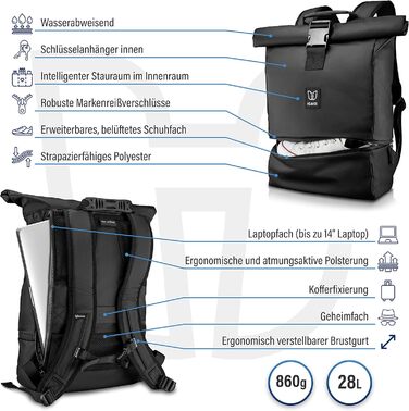Рюкзак HEAVER Rolltop з відділенням для ноутбука, водонепроникний, універсальний для жінок та чоловіків, міський рюкзак для навчання та повсякденного використання, великий об'єм