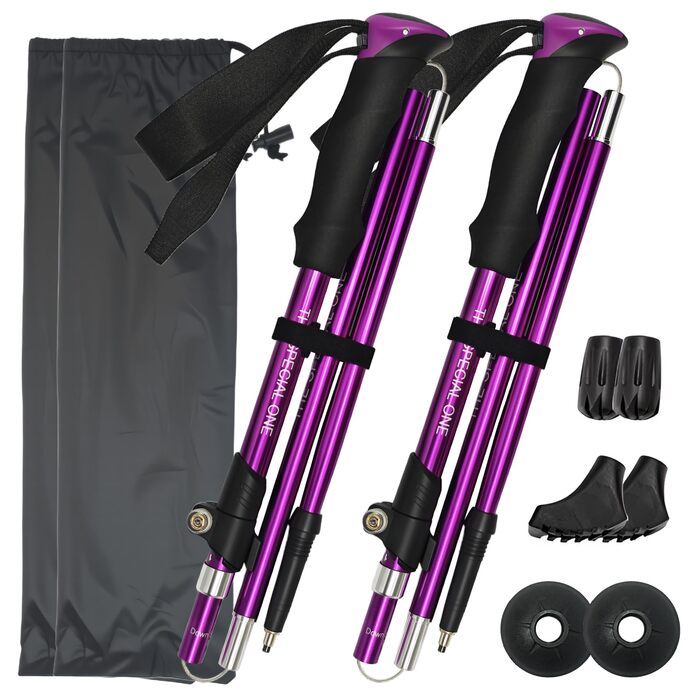 Чоловічі та жіночі палки для скандинавської ходьби, 2 шт. Телескопічні палки для трекінгу з алюмінію з гумовими амортизаторами, фіолетовий колір
