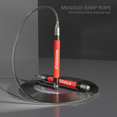 Скакалка MOGOLD для кросфіту, чоловіків, жінок і дітей, з подвійним підшипником, гвинтовим механізмом, силіконово-металевою ручкою, 4 швидкості, для боксу, MMA, Double Unders, червона