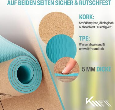 Йога-мат KM-Fit TPE з ременем, нековзкий, м'який, для фітнесу, пілатесу, гімнастики, з чохлом, йога-ременем та масажним м'ячем