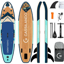 Надувний SUP дошка CASSILANDO Stand Up Paddle Board 335 см з аксесуарами та сумкою для перенесення, для йоги, риболовлі, серфінгу, підходить для дорослих та підлітків, з імітацією текстури дерева, колір м'ятно-зелений