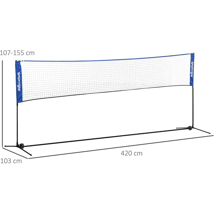 Сітка для бадмінтону SPORTNOW 3/4м, розкладна, регульована висота, для тенісу, бадмінтону, піклболу, волейболу, з сумкою, чорно-синя
