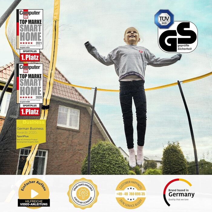 Трамплін SportPlus Outdoor 305/366 см з захисним покриттям та сіткою, для саду, до 120/150 кг, сертифікат GS