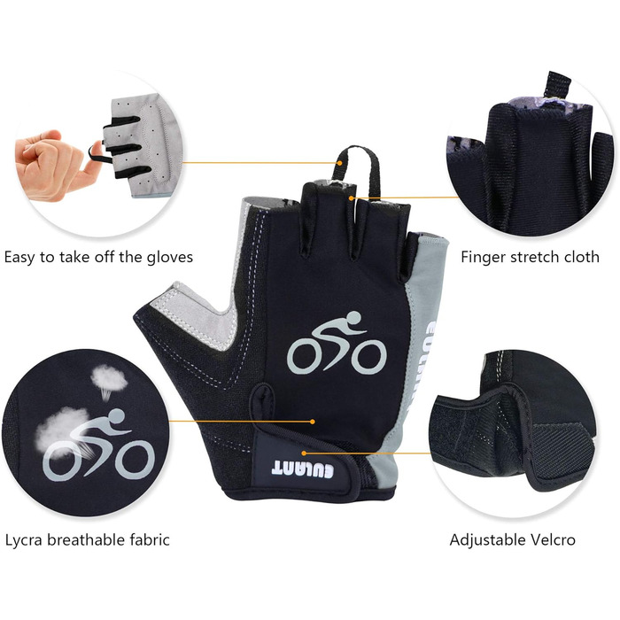 Велосипедні рукавички ONTYZZ для їзди на велосипеді, фітнесу та тренувань. Рукавички для жінок та чоловіків, сірі, розмір XL. Безпальцеві спортивні рукавички для кемпінгу та велоспорту.