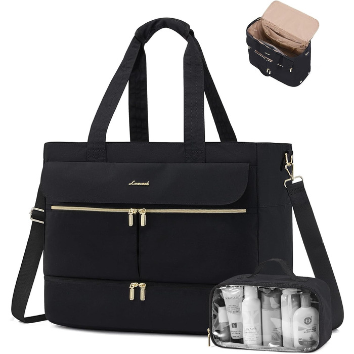 Сумка-трансформер LOVEVOOK для подорожей: 45л, для спорту, в аеропорт, пологовий будинок, з відділенням для взуття та мокрих речей (Чорний)