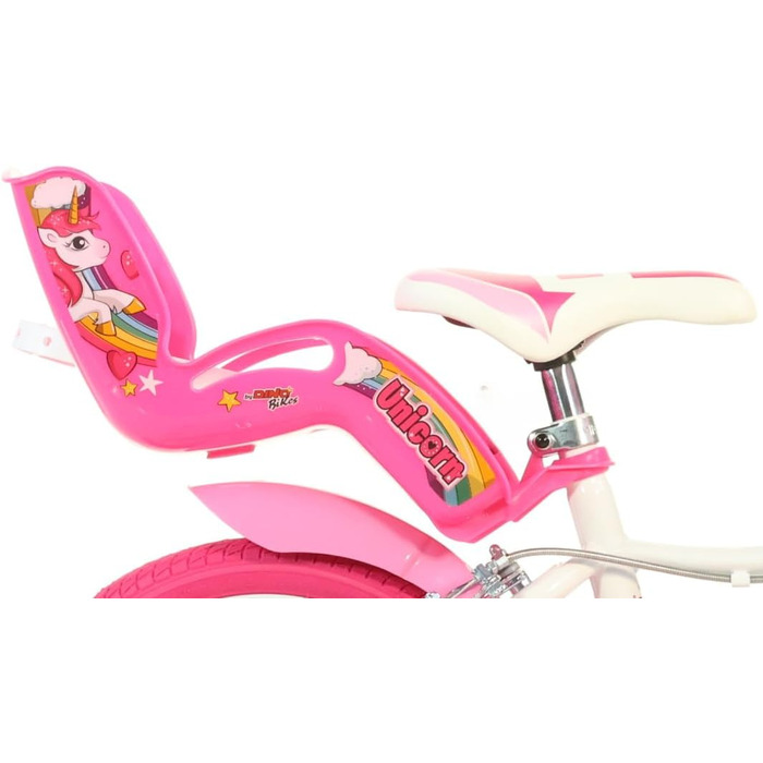 Дитяче велосипед Dino Bikes Einhorn 16 дюймів для дівчаток з додатковими колесами, сидінням для ляльки та кошиком - Оригінальний подарунок для дівчинки