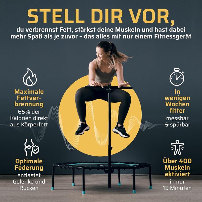 Трамплін для фітнесу SportPlus з тихим гумовим пружинним механізмом, до 130 кг, турквіс, не складається