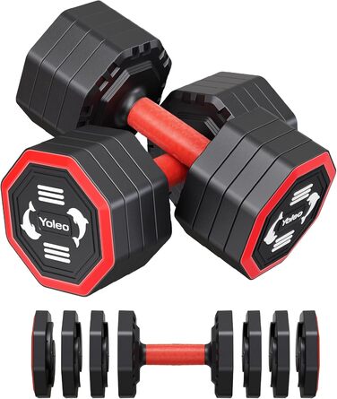 Набір гантелей Yoleo регульовані, 4 в 1 для дому, 4-10 кг, з м'яким гумовим покриттям, для тренувань всього тіла