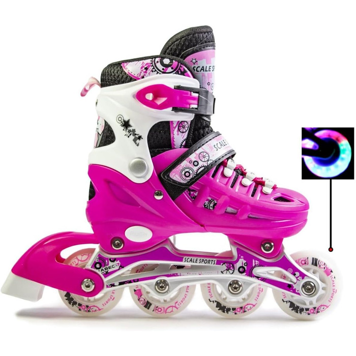 Регульовані ролики з підсвічуванням коліс для дітей та дорослих – ролери інлайн рожевого кольору L