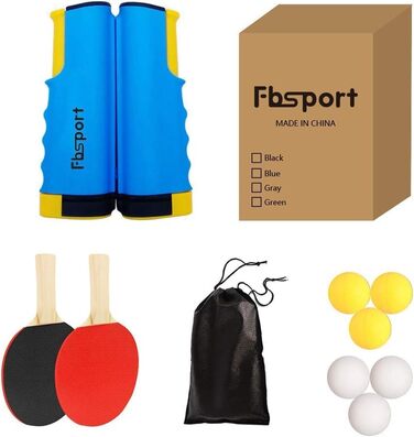 FBSPORT Набір для настільного тенісу: 2 ракетки, 6 м'ячів, сітка, сумка. Підходить для початківців та професіоналів. Колір: світло-блакитний