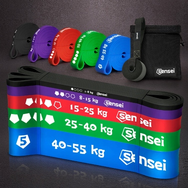 Набір фітнес-резистків Sensei (5 шт.), 1-55 кг, багатоколірні