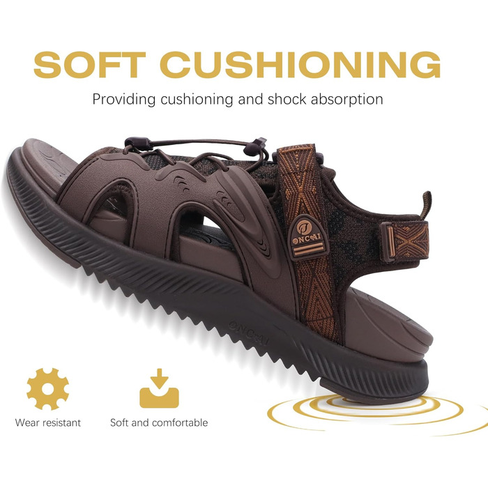 ONCAI Легкі сандалі для жінок, спортивні пішохідні сандалі з підтримкою стопи, ортопедичні сандалі для активного відпочинку, підкладка для плоскостопі, регульовані ремінці, розмір 36-43 (37 EU, Коричневий)