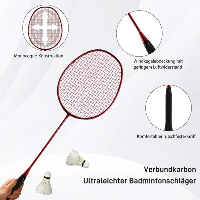 Набір для бадмінтону Federball: 2 ракетки, 2 воланчики, сумка (82 г, карбон)