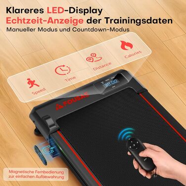 Бігова доріжка Walking Pad для дому з нахилом 9%, швидкість 1-10 км/год, потужність 2.5HP, LED-дисплеєм, дистанційним керуванням та 12 програмами, амортизація, до 150 кг, чорно-червона