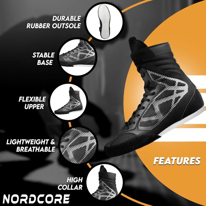 Боксерські кросівки Nordcore - легкі, для чоловіків та жінок, з високою фіксацією, чорні (45 EU)
