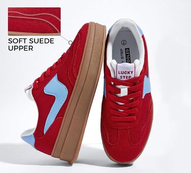 Жіночі кросівки на платформі LUCKY STEP – модні масивні кросівки, зручні шнурівки для повсякденного носіння та прогулянок з прошитими деталями, чорно-білі (червоно-сині, 36 EU)