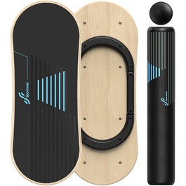 Балансборд Sportneer 7 режимів - тренажер для рівноваги, дошка для серфінгу, ролерборд, з м'ячем та стопорами (дерево)