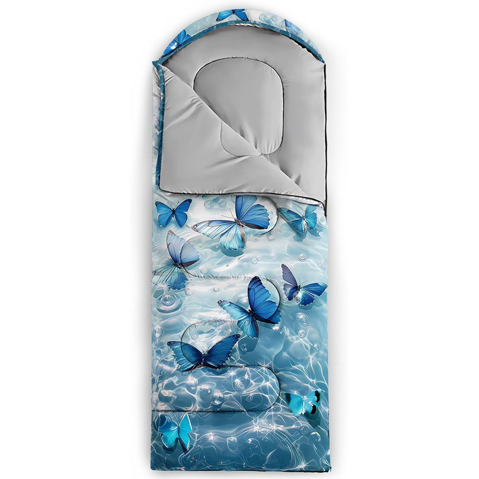 Спальний мішок HOSIMA з принтом у вигляді футболу, для холодного клімату, дорослий, дитячий, водонепроникний, для кемпінгу, туризму, подорожей, полювання, компресійний мішок (Метелик-2)