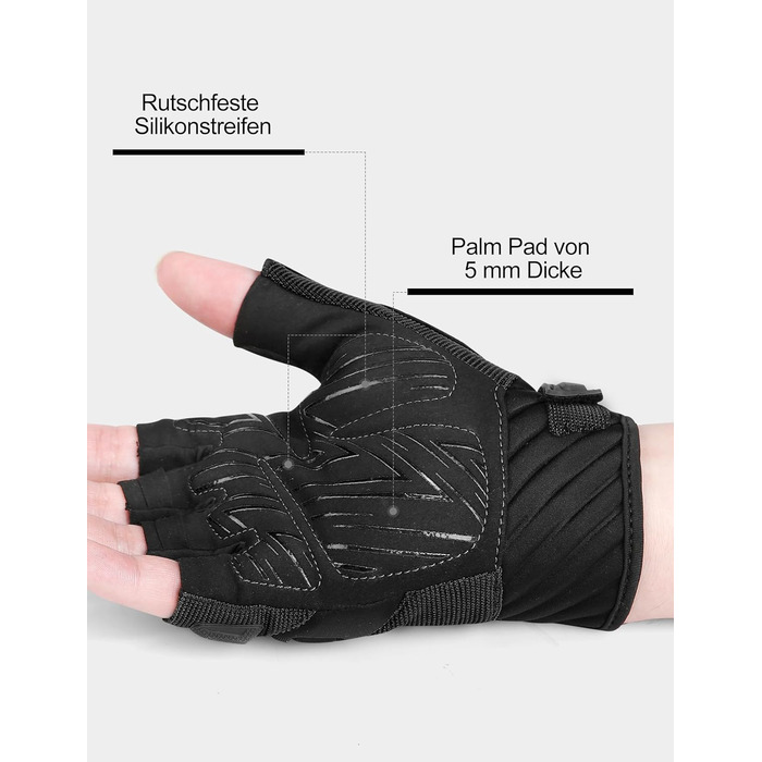 Рукавички INBIKE напівпальцеві гнучкі для велоспорту, мотокросу, фітнесу, тренувань, альпінізму з захистом пальців TPR та SCR, чорний, розмір M