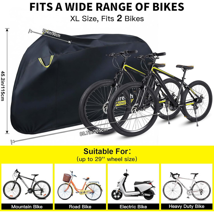 Водонепроникний чохол для велосипеда на 2 велосипеда, 420D, чорний - захист від дощу, снігу та UV променів