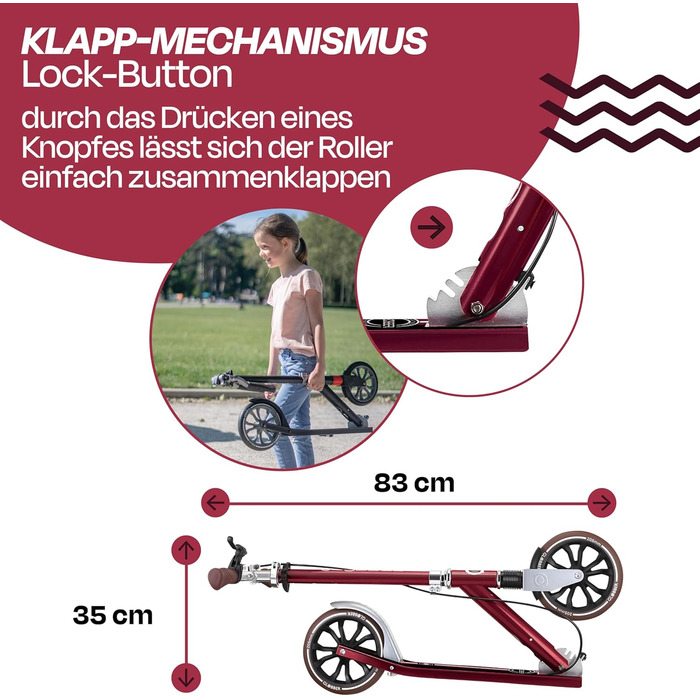 Самокат Globber NL 205 Deluxe для дітей від 6 років, підлітків та дорослих, 205 мм, ABEC 7, регульований, темно-червоний