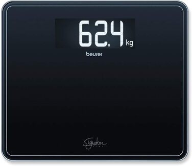 Ваги підлогові Beurer GS 410 Signature Line, чорні, скляні, з великою платформою 35x30 см, дисплей XXL, максимальна вага 200 кг