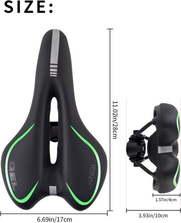 Велосипедне сідло MSDADA Gel MTB: комфортне, ергономічне, водонепроникне для гірського велосипеда, BMX, шосе, міського велосипеда (чорний/зелений)