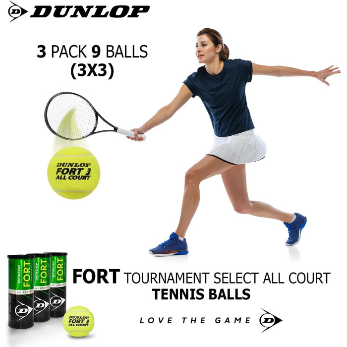 Тенісні м'ячі Dunlop Fort All Court, 9 штук (3x3), універсальні