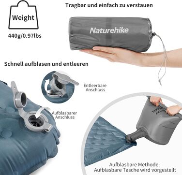 Каремат Naturehike 3.5R для кемпінгу самонадувний, зимовий (-6°C), чорний, L (Мумія) - високий R-значення, легкий, 4 сезони