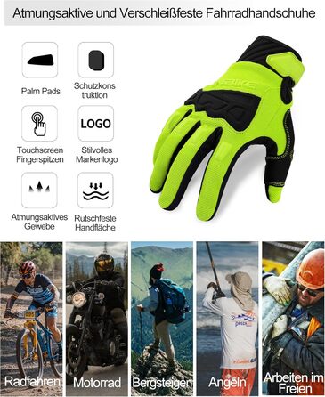 Рукавички INBIKE MTB для катання на велосипеді: захист пальців TPR, SCR-підкладка, зелені, розмір M