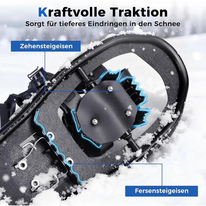 Снігоступи COSTWAY з підйомником, розмір 35-45, до 68/90 кг, комплект з трекінгових палиць та сумки, для чоловіків, жінок та підлітків (EUR 35-40, чорний)
