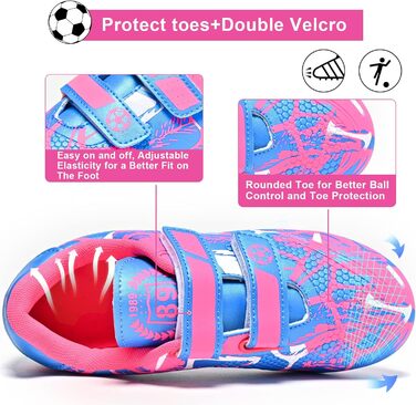 Дитячі футбольні бутси для хлопчиків та дівчаток, унісекс, дихаючі, легкі, з антиковзким покриттям, розмір 28-37 (34 EU), рожево-блакитні